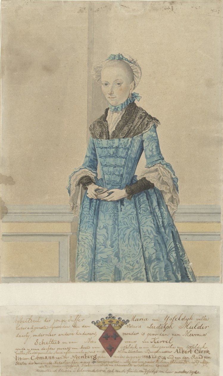 Portrett av Maria van IJsseldijk, stående knestykke av Isaac Lodewijk la Fargue van Nieuwland