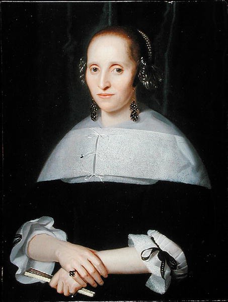 Portrett av en dame i svart kjole og blondekrage av Isaac Luttichuys