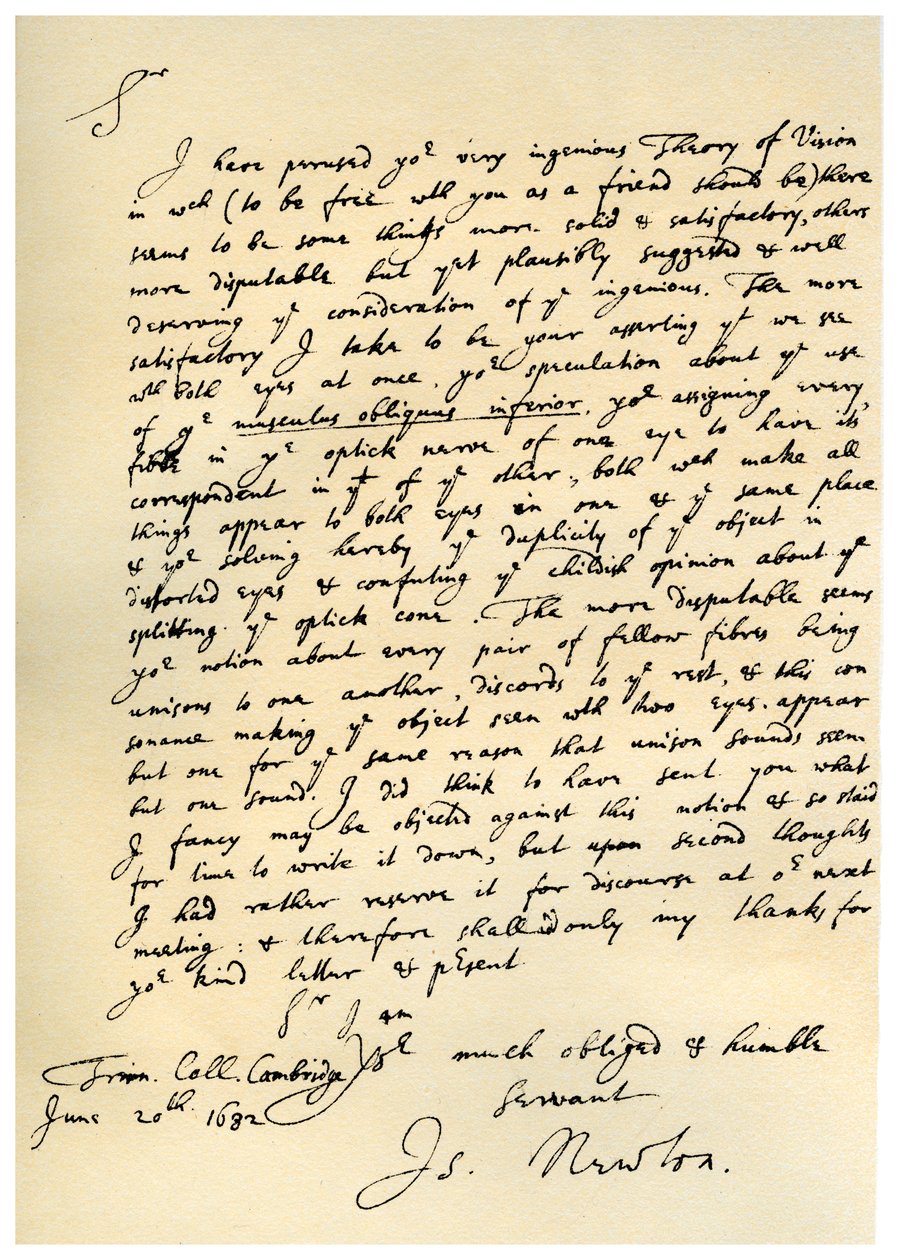 Brev fra Sir Issac Newton til William Briggs, 20. juni 1682. av Isaac Newton