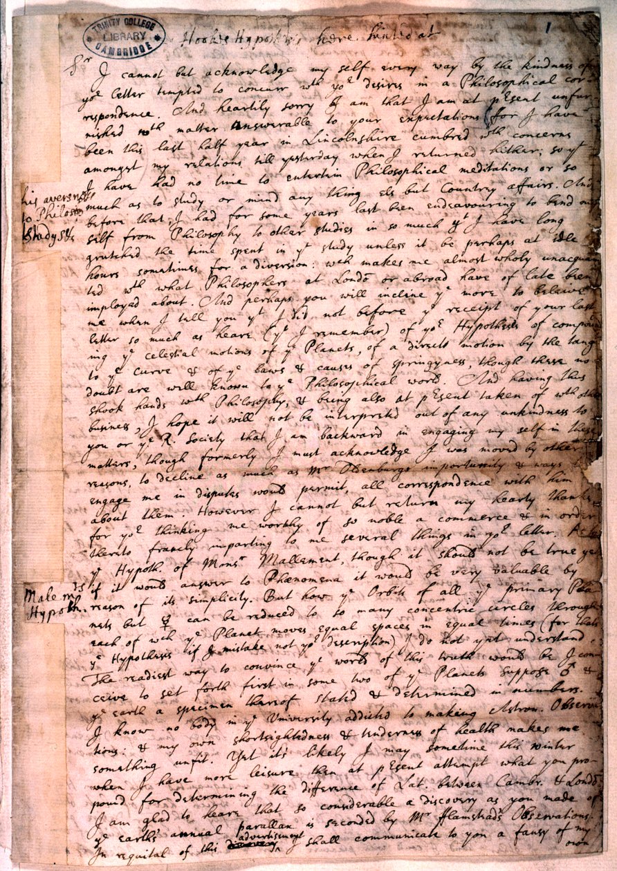 Brev skrevet av Isaac Newton, 28. november 1679 av Isaac Newton