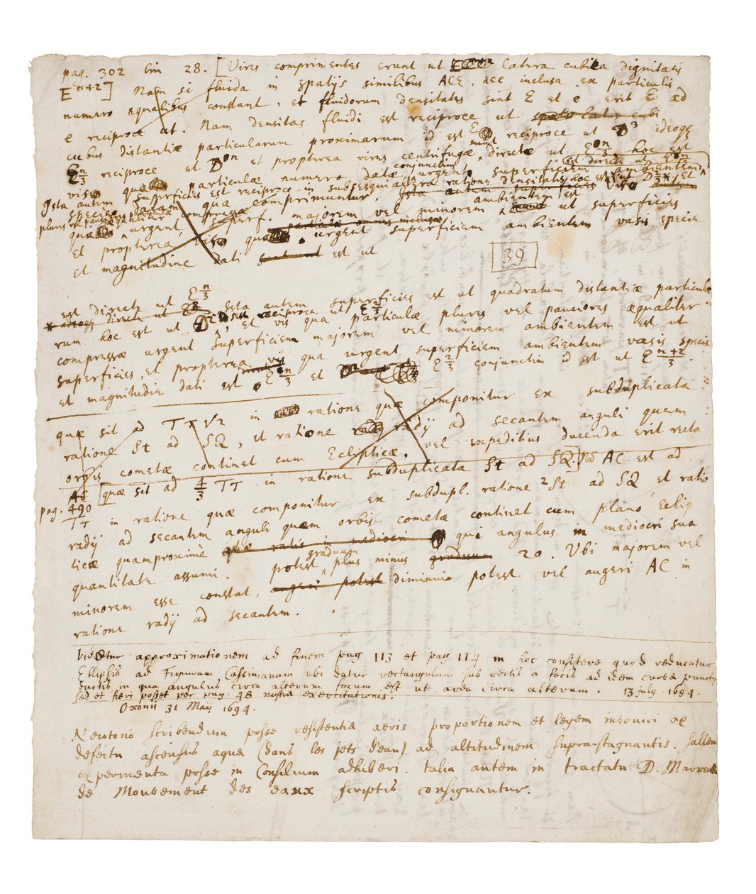 To sider med revisjoner av Principia Mathematica av Isaac Newton