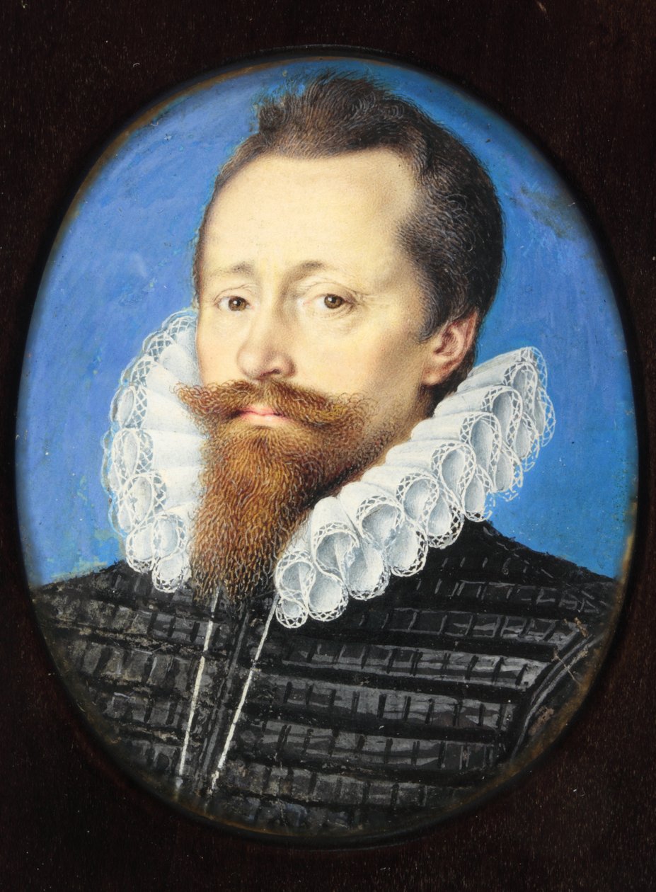En gentleman, kanskje Edward Cecil, Viscount Wimbledon (akvarell på vellum) av Isaac Oliver