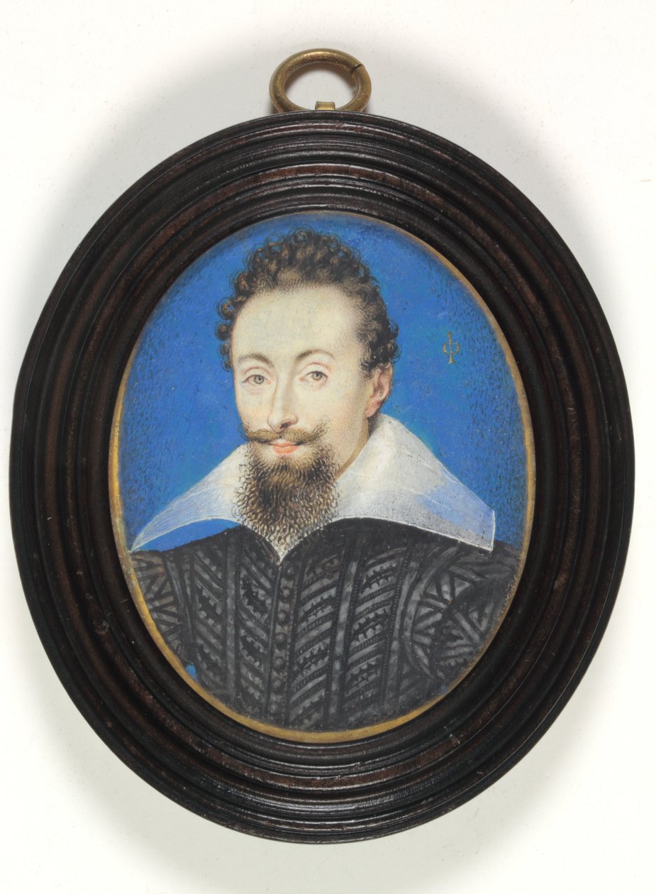 En ukjent herre i svart kjole med hvit krage (akvarell på vellum) av Isaac Oliver