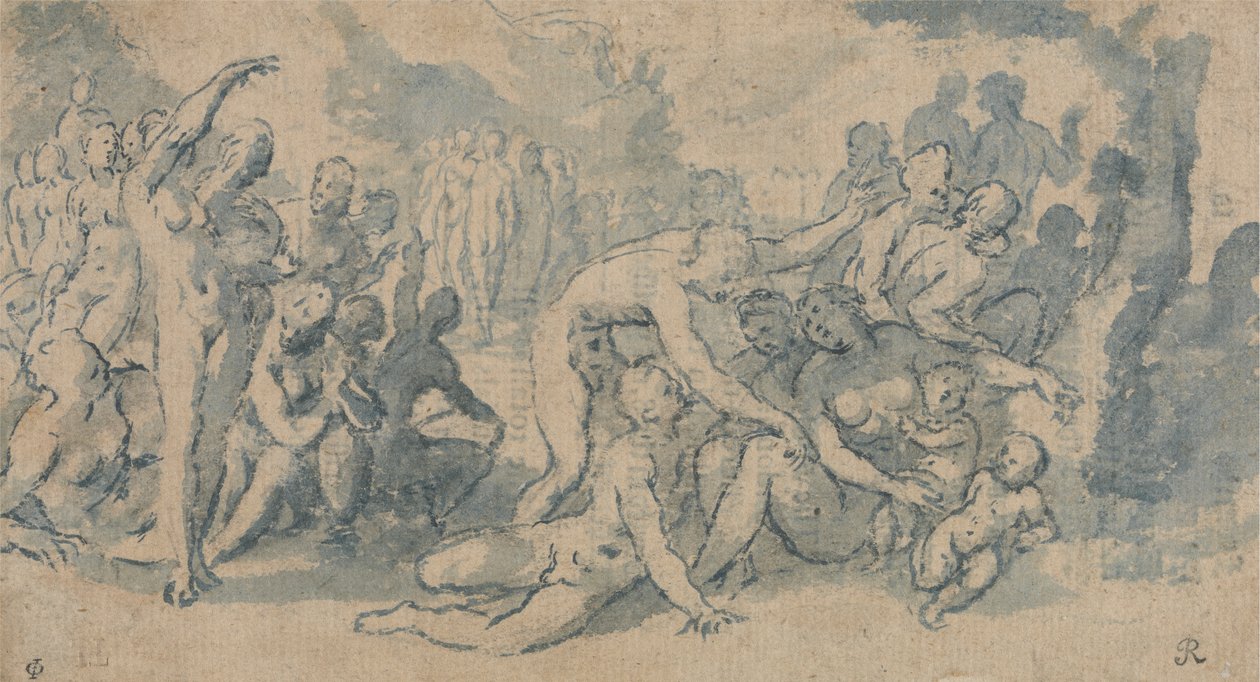 Klassisk studie med mange nakenfigurer av Isaac Oliver
