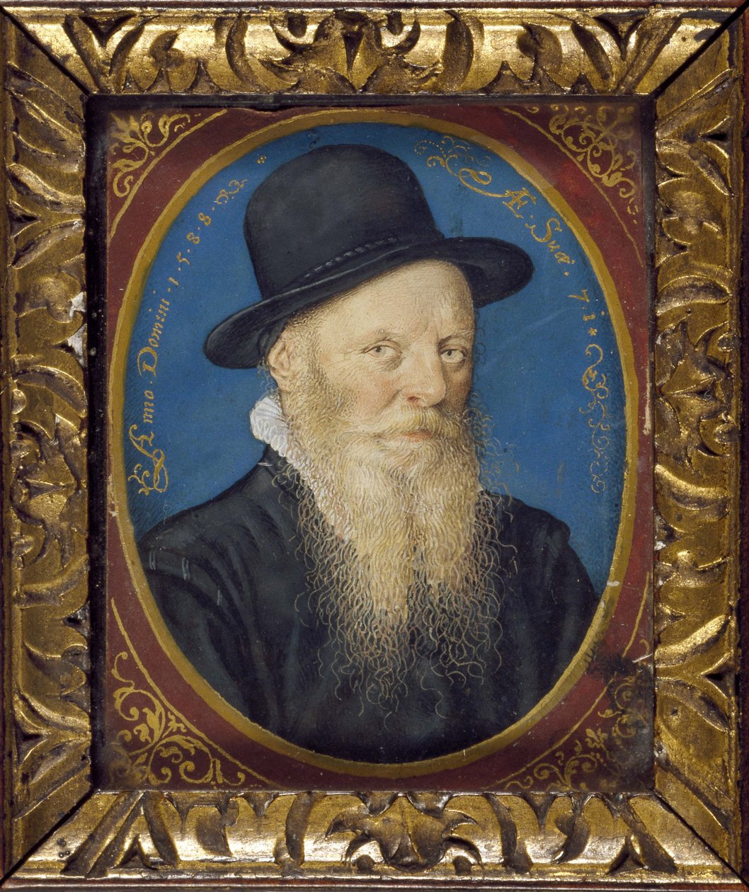 Eldre mann i en svart hatt, 1588 (olje på kort) av Isaac Oliver