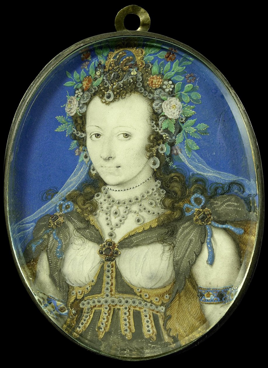 Portrett av en kvinne i maskeradekjole som Flora av Isaac Oliver
