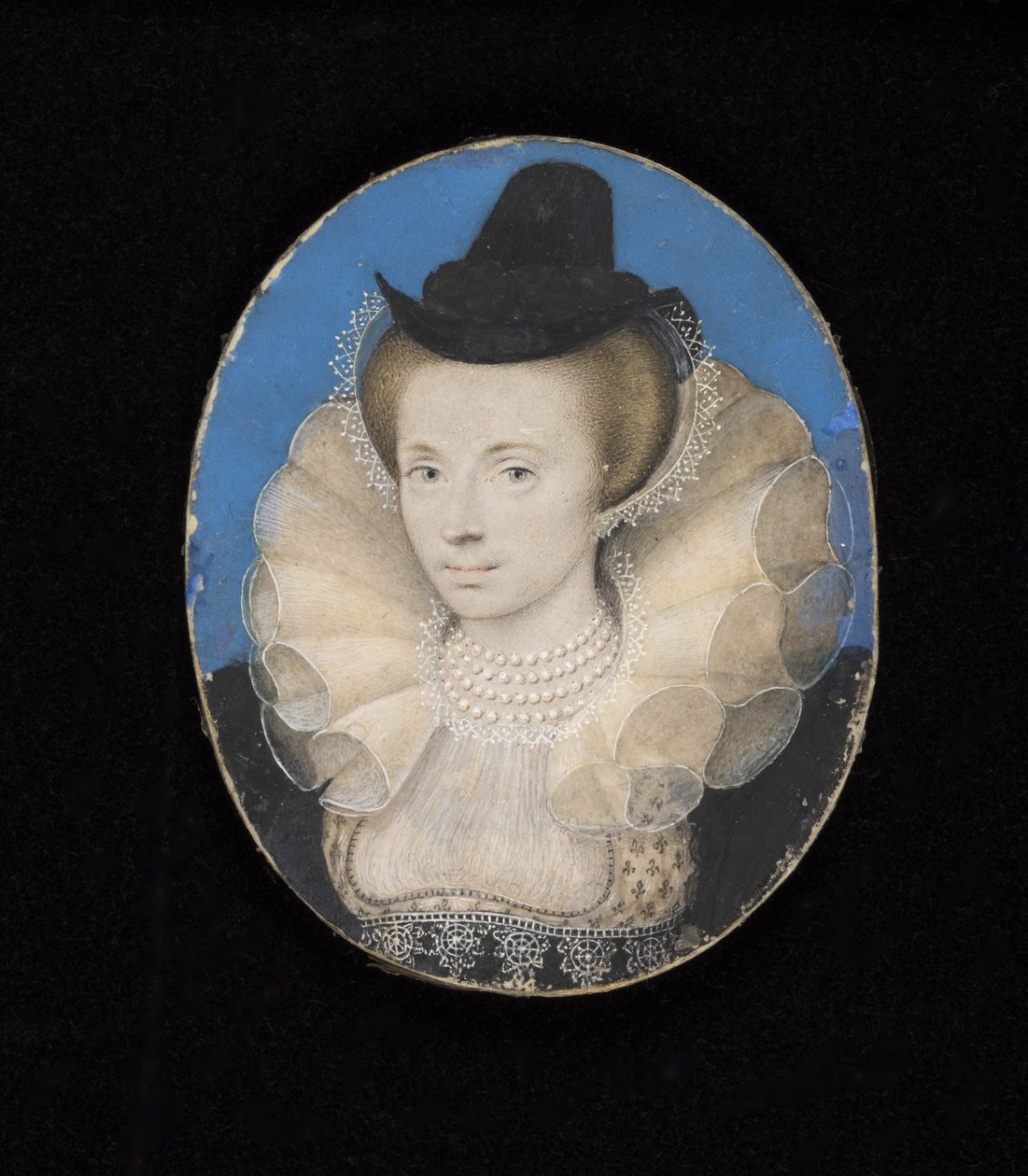 Ukjent dame, ca. 1595-1600 (akvarell på vellum lagt på kort) av Isaac Oliver