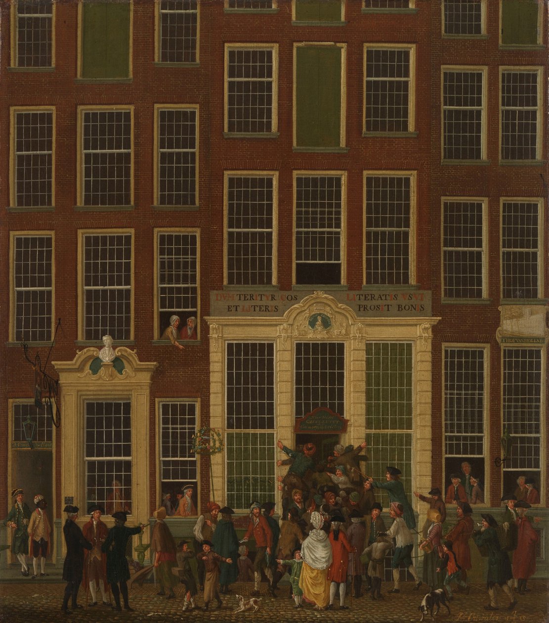 Bokhandelen og lotteribyrået til Jan de Groot i Kalverstraat i Amsterdam Jan de Groots bokhandel og lotterikontor i Kalverstraat i Amsterdam av Isaac Ouwater