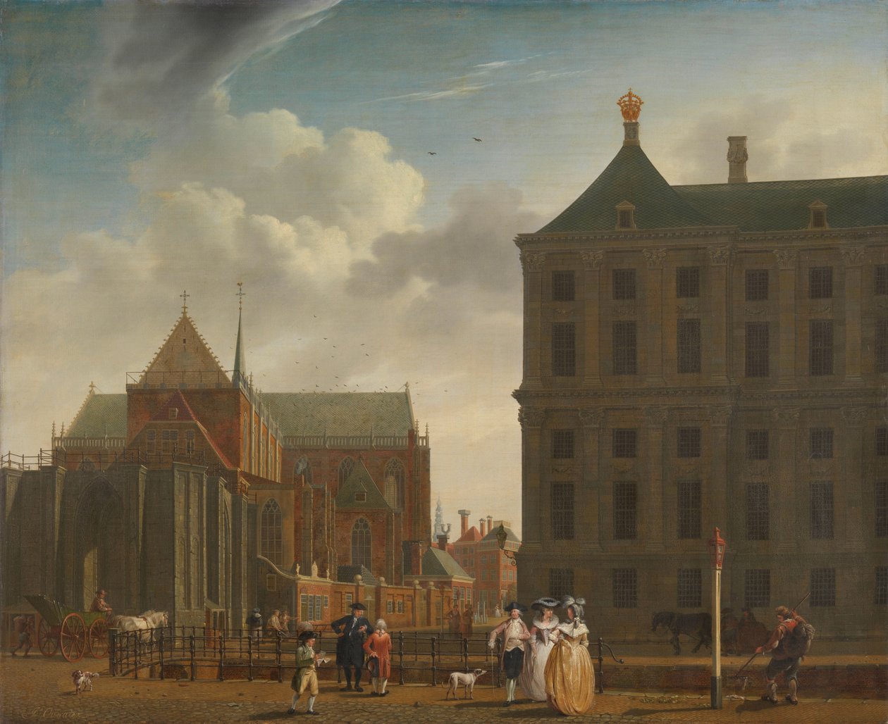 Nieuwe Kerk og rådhuset på demningen i Amsterdam Den nye kirken og rådhuset på Damplassen i Amsterdam av Isaac Ouwater