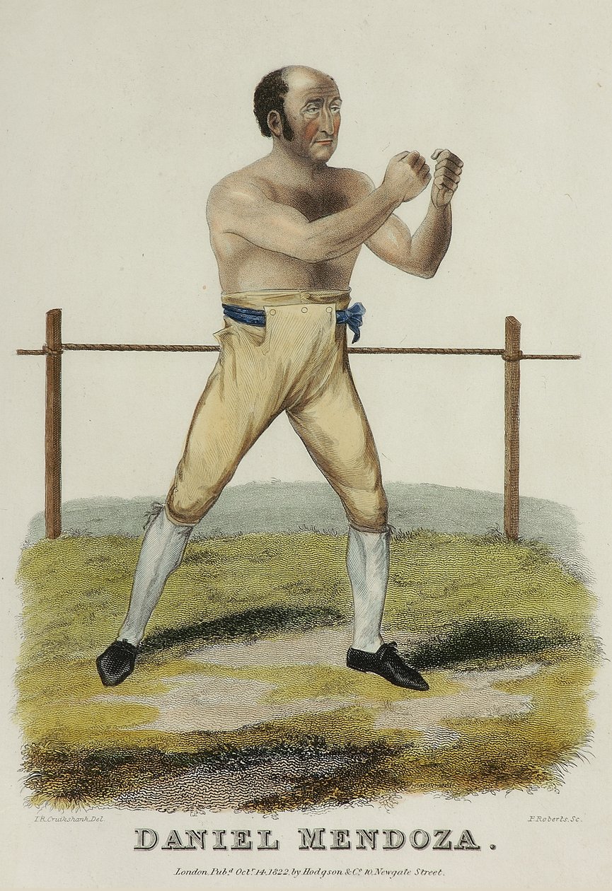 Daniel Mendoza, gravert av P. Roberts, utgitt i 1822 (farget gravering) av Isaac Robert (after) Cruikshank