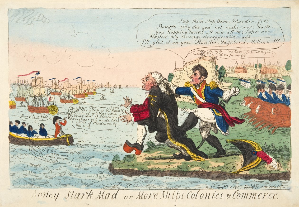 Boney Stark Mad or More Ships Colonies & Commerce, pub. 1808 (håndfarget gravering) av Isaac Robert Cruikshank
