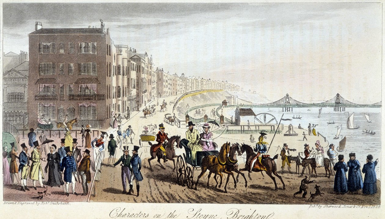 Characters on the Brighton - i "" The English Spy"" av Charles Molloy Westmacott, tegning av Robert Cruikshank, London Edition av Isaac Robert Cruikshank