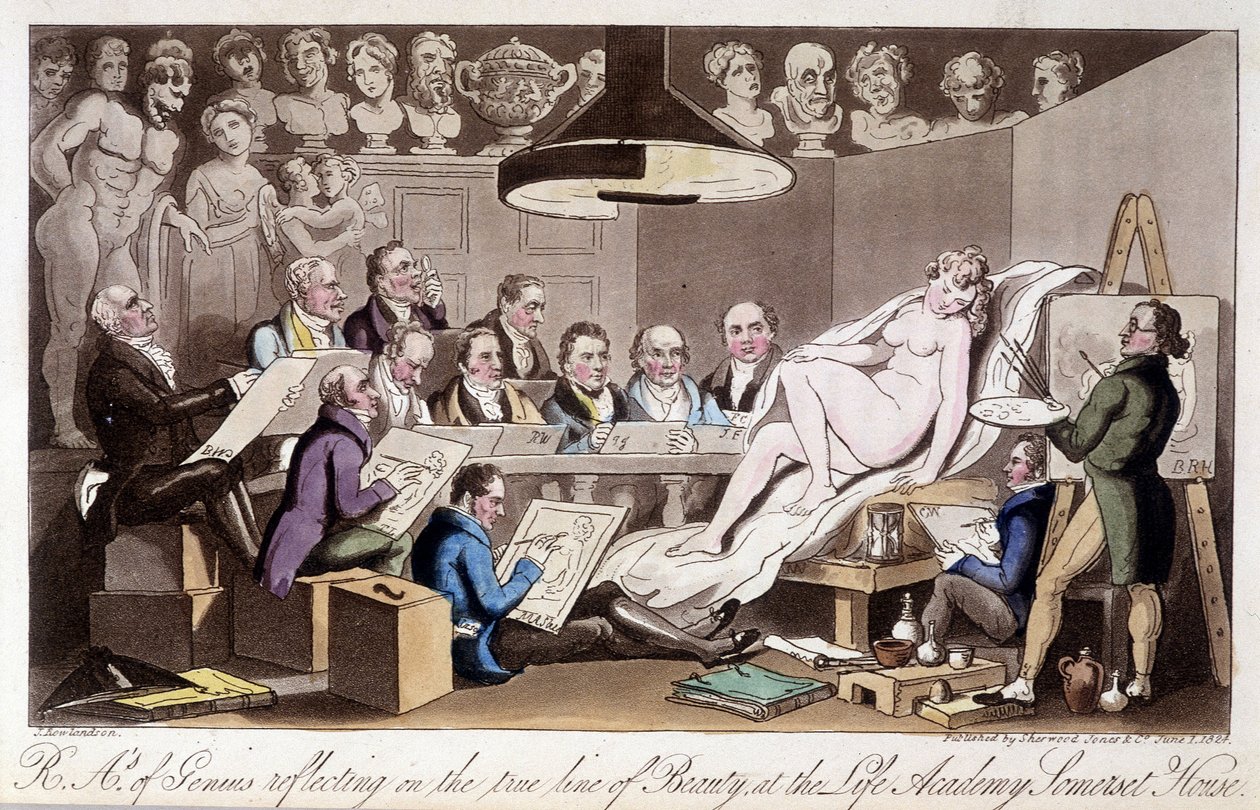 Tegnekurs for voksne. I ""The English Spy"" av Charles Molloy Westmacott. Tegning av Robert Guikshand av Isaac Robert Cruikshank