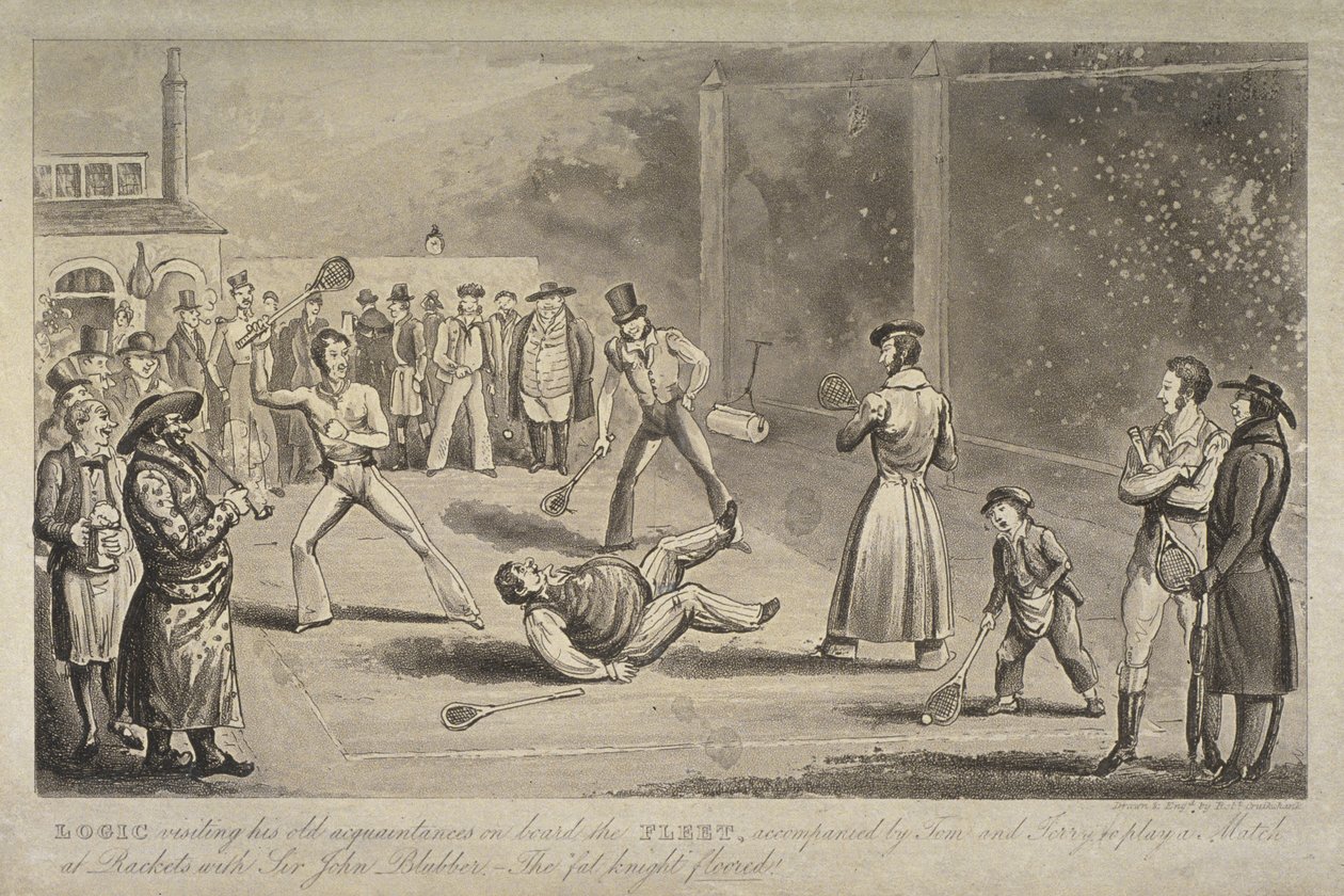 Illustrasjon av en scene ved Fleet Prison, fra "Life in London" av Pierce Egan, ca. 1820 (akvatint) av Isaac Robert Cruikshank