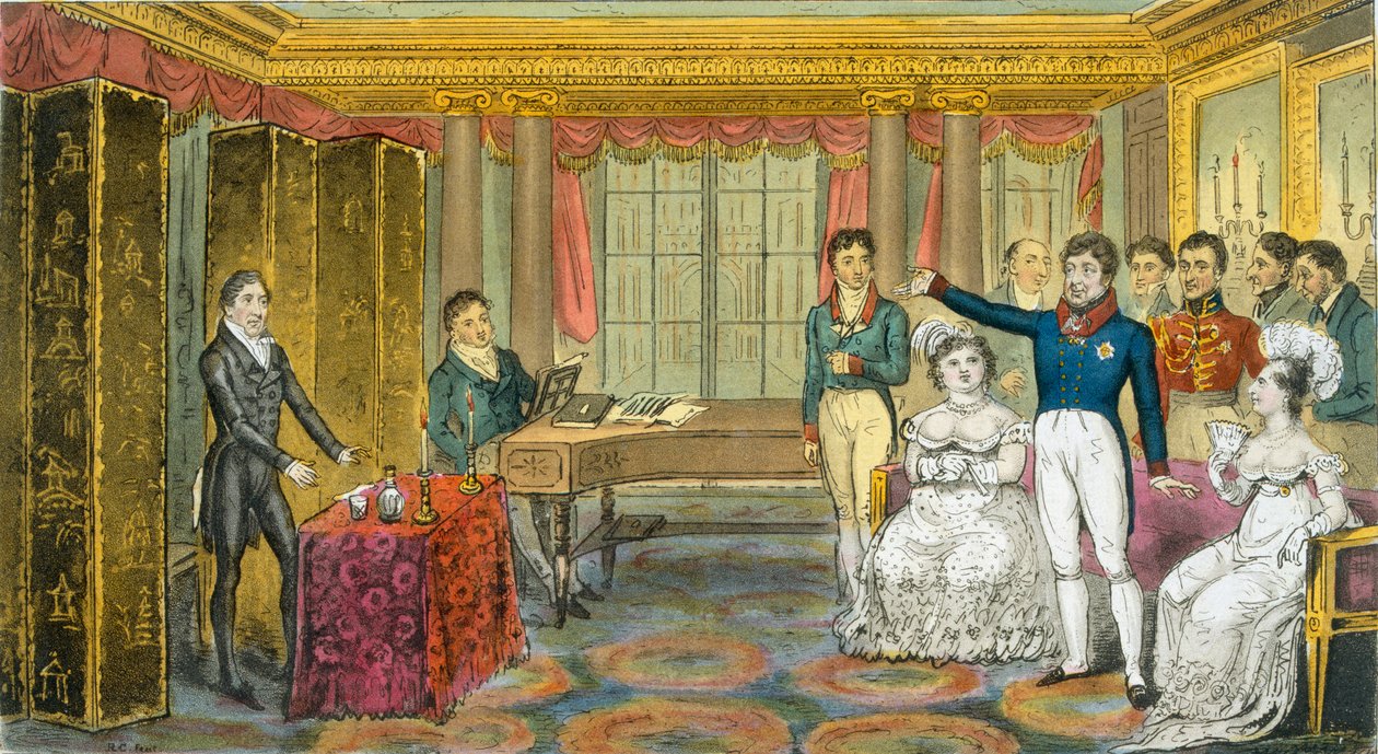 King George IV på Carlton House, pub. 1825. av Isaac Robert Cruikshank