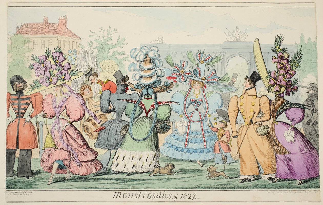 Monstrosities of 1827, pub. 1835 (håndfarget gravering) av Isaac Robert Cruikshank