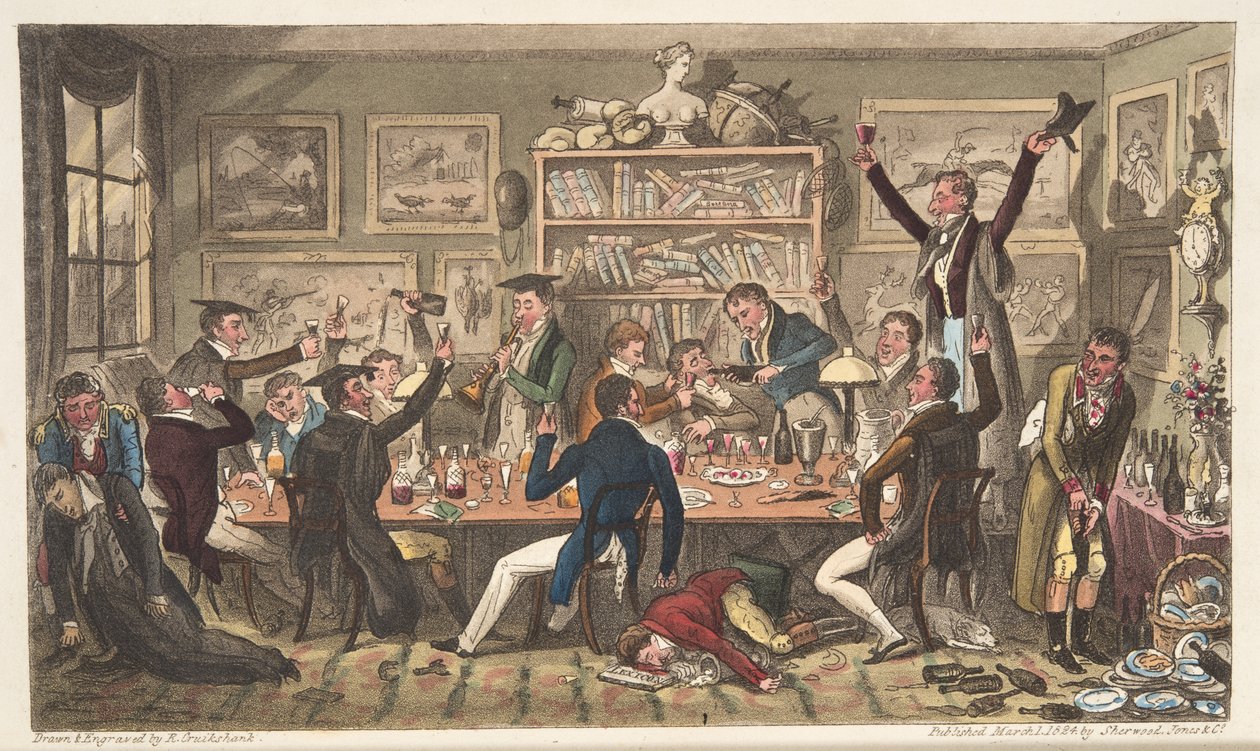 Oxford Transports, eller University Exiles, fra The English Spy, publisert London, 1824 (håndfarget gravering) av Isaac Robert Cruikshank
