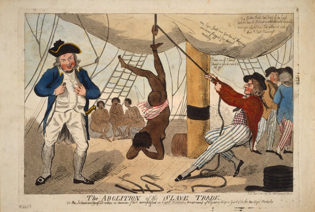 Avskaffelsen av slavehandelen, eller umenneskeligheten til forhandlere av menneskelig kjøtt eksemplifisert i Captn. av Isaac Robert Cruikshank
