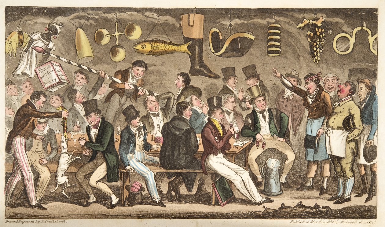 Oppidans Museum, eller Eton Court of Claims ved Christopher, fra The English Spy, publisert London, 1824 av Isaac Robert Cruikshank