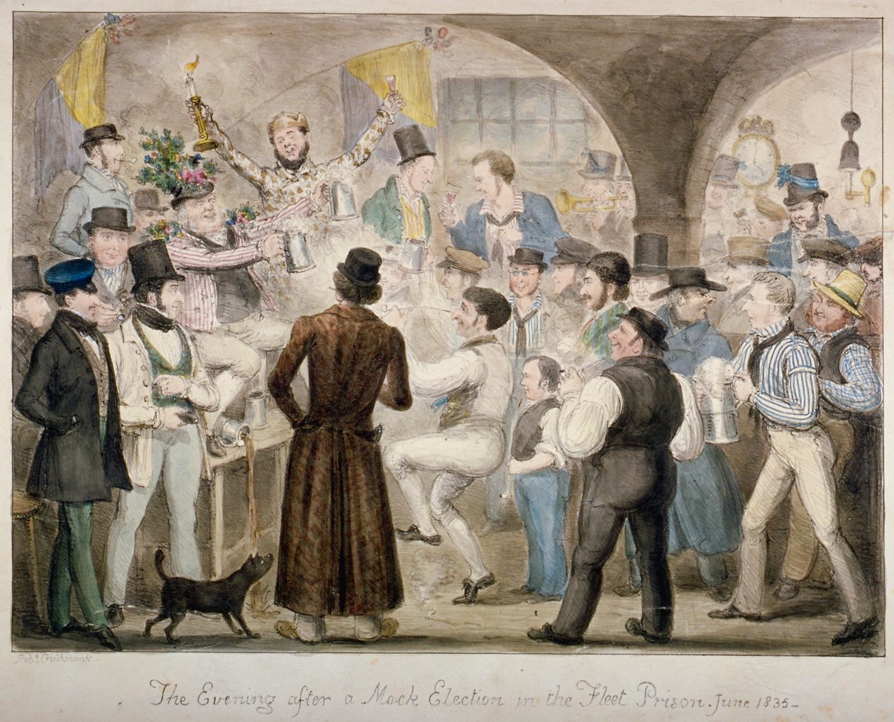 'Kvelden etter et falsk valg i Fleet Prison, juni 1835' av Isaac Robert Cruikshank
