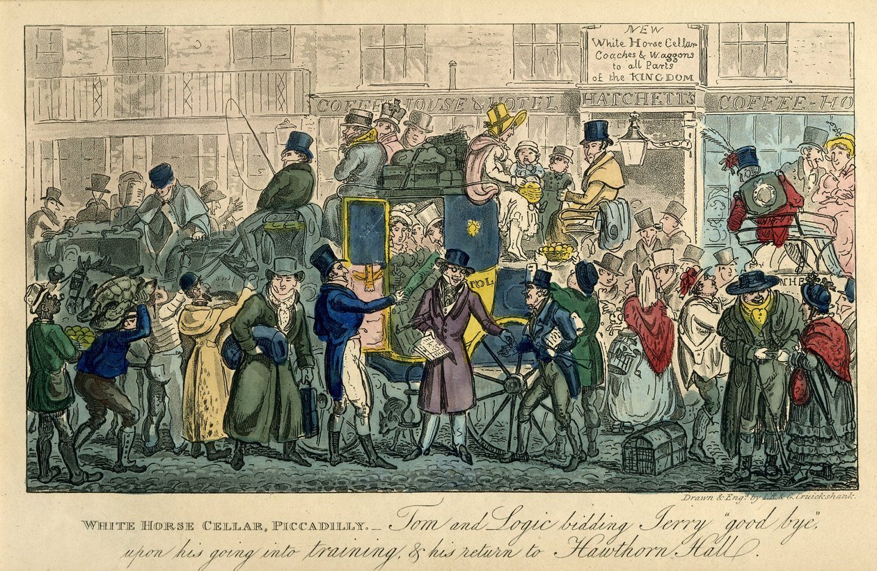 White Horse Cellar, Piccadilly Fra: 36 scener fra det virkelige liv, 1821 av Isaac Robert Cruikshank