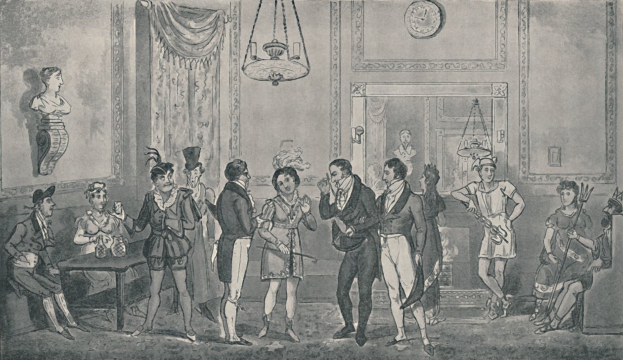 The Green Room på Drury Lane Theatre, 1821, 1920. Kunstnere: Isaac Robert Cruikshank, George Cruikshank. av Isaac, Robert and George Cruikshank