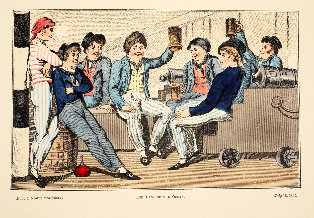 The Lads of the Ocean, 1805 (håndfarget gravering) av Isaac, Robert and George Cruikshank