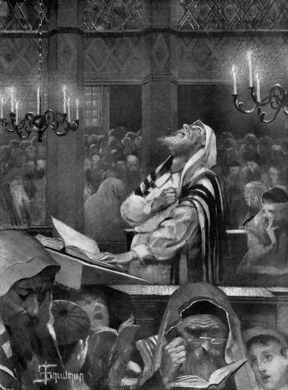 Scene ved en synagoge, den store forsoningsdagen, 6. oktober 1897 av Isaac Snowman