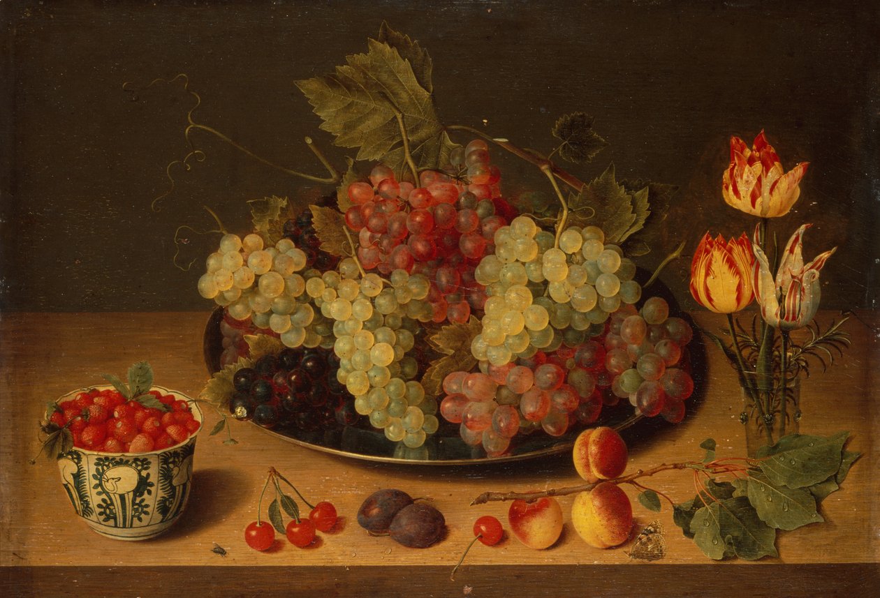 Stilleben med frukt og blomster (olje) av Isaac Soreau