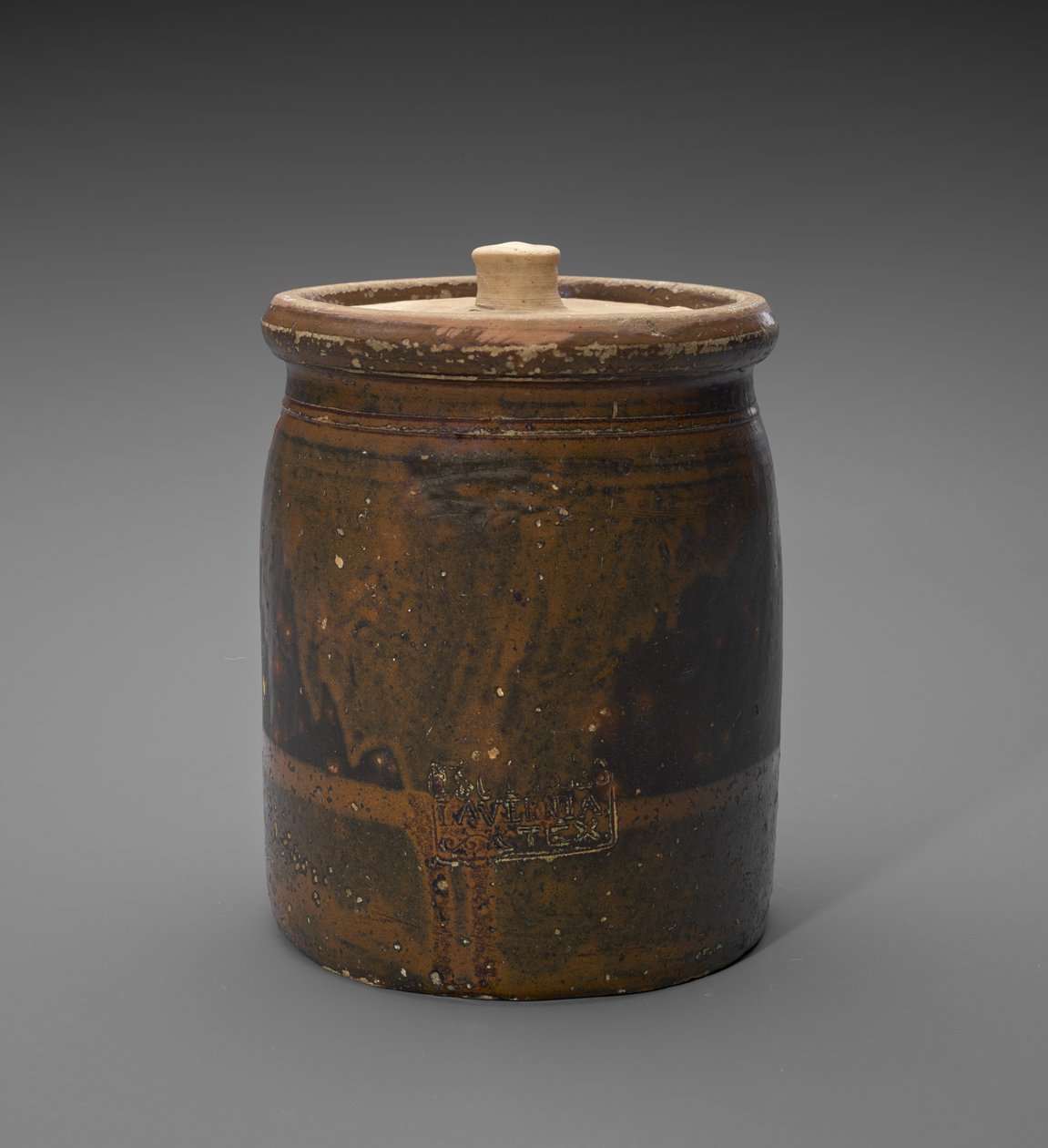 Krukke med lokk, ca. 1873-1882 (slipglasert steintøy) av Isaac Suttles Pottery