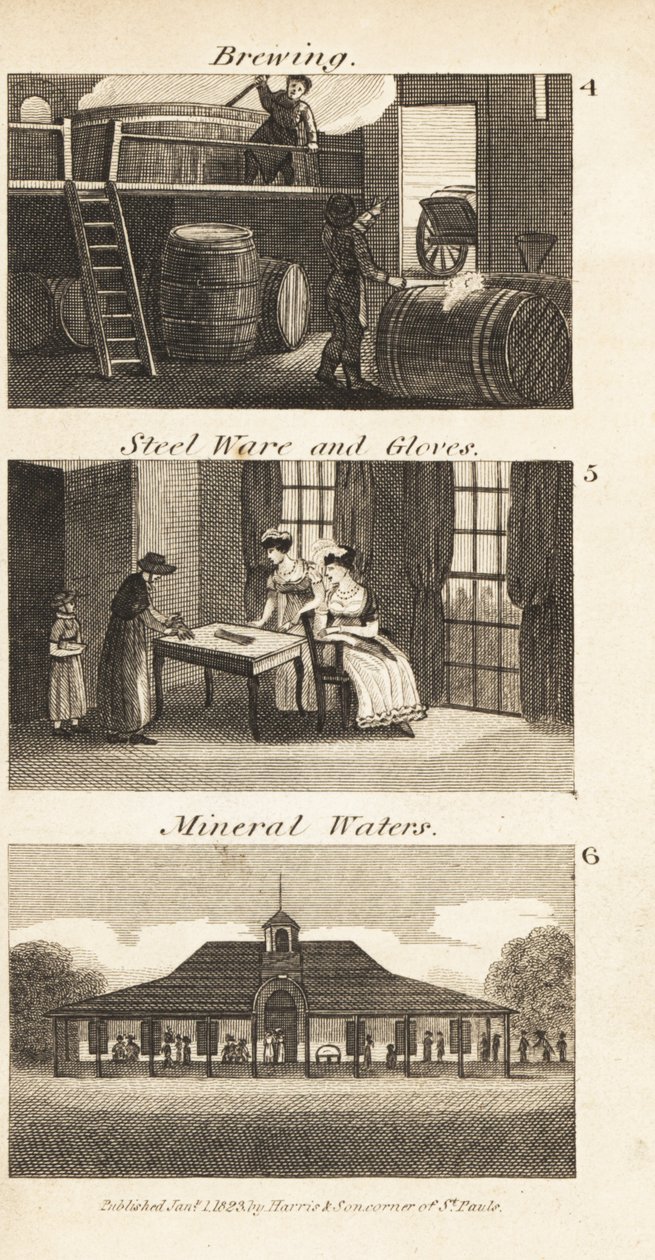 Bryggeri, stålvarer og hansker, og et mineralvannspa i Regency England av Isaac Taylor