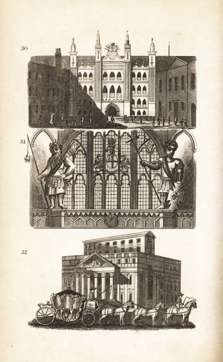London Guildhall, Gog og Magog og Mansion House av Isaac Taylor
