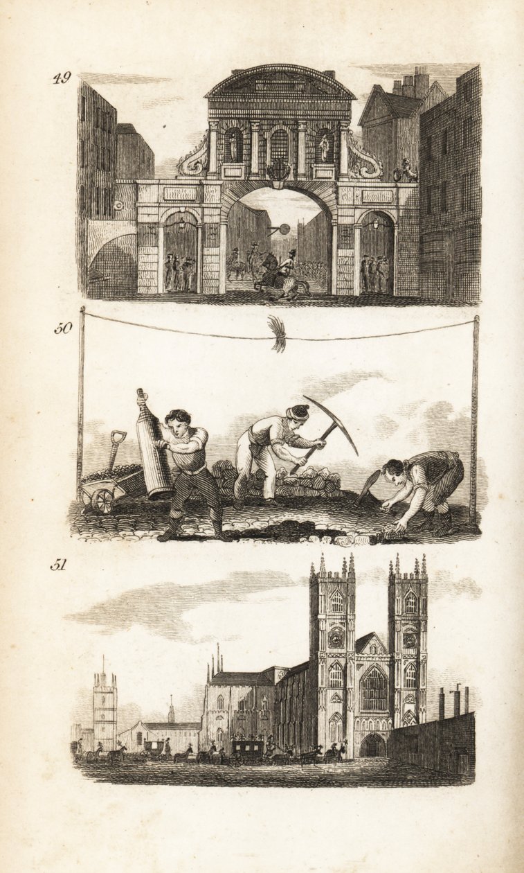 Temple Bar, Paviors og Westminster Abbey av Isaac Taylor