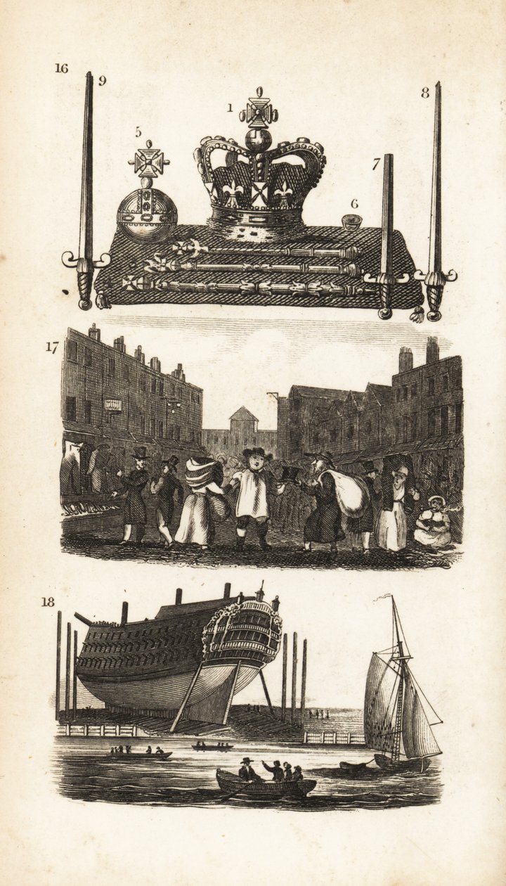 Juvelkontoret i Tower of London, Rag Fair og Old Clothes and Ship Building av Isaac Taylor