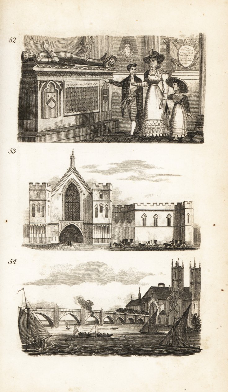 Graver i Westminster Abbey, Westminster Hall og Westminster Bridge av Isaac Taylor