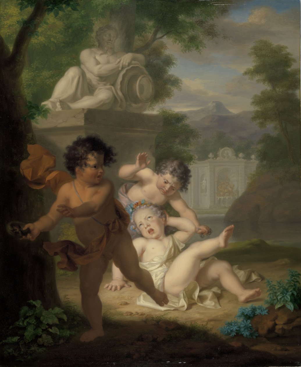 Tre barn krangler om et fuglerede av Isaac Walraven (rejected attribution)