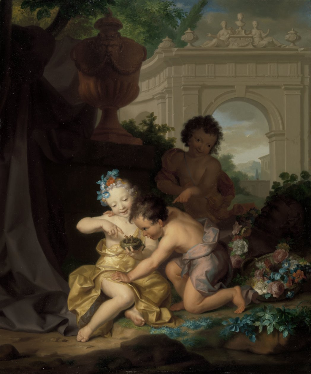 Tre barn leker med et fuglerede av Isaac Walraven (rejected attribution)