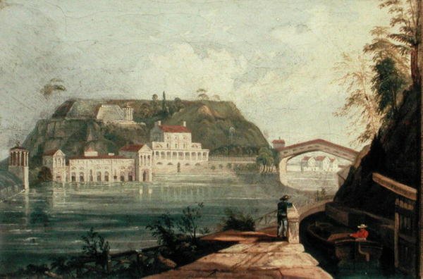 Fairmount Waterworks, etter en gravering av W. H. Bartlett fra ca. 1835 (olje på lerret) av Isaac Williams