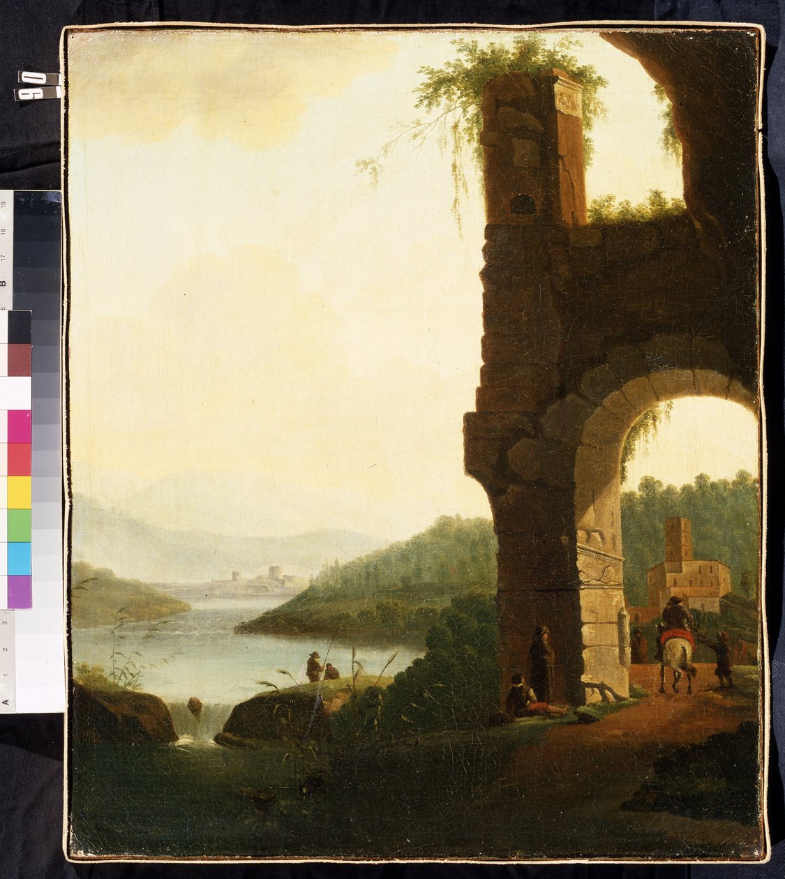 Romantisk landskap (Et romantisk landskap). Maleri av Isaac de Moucheron (1667-1744). Nederlandsk kunst, barokkstil. Olje på lerret. Mikhail Kroshitsky kunstmuseum, Sevastopol (Sevastopol) Ukraina av Isaac de Moucheron