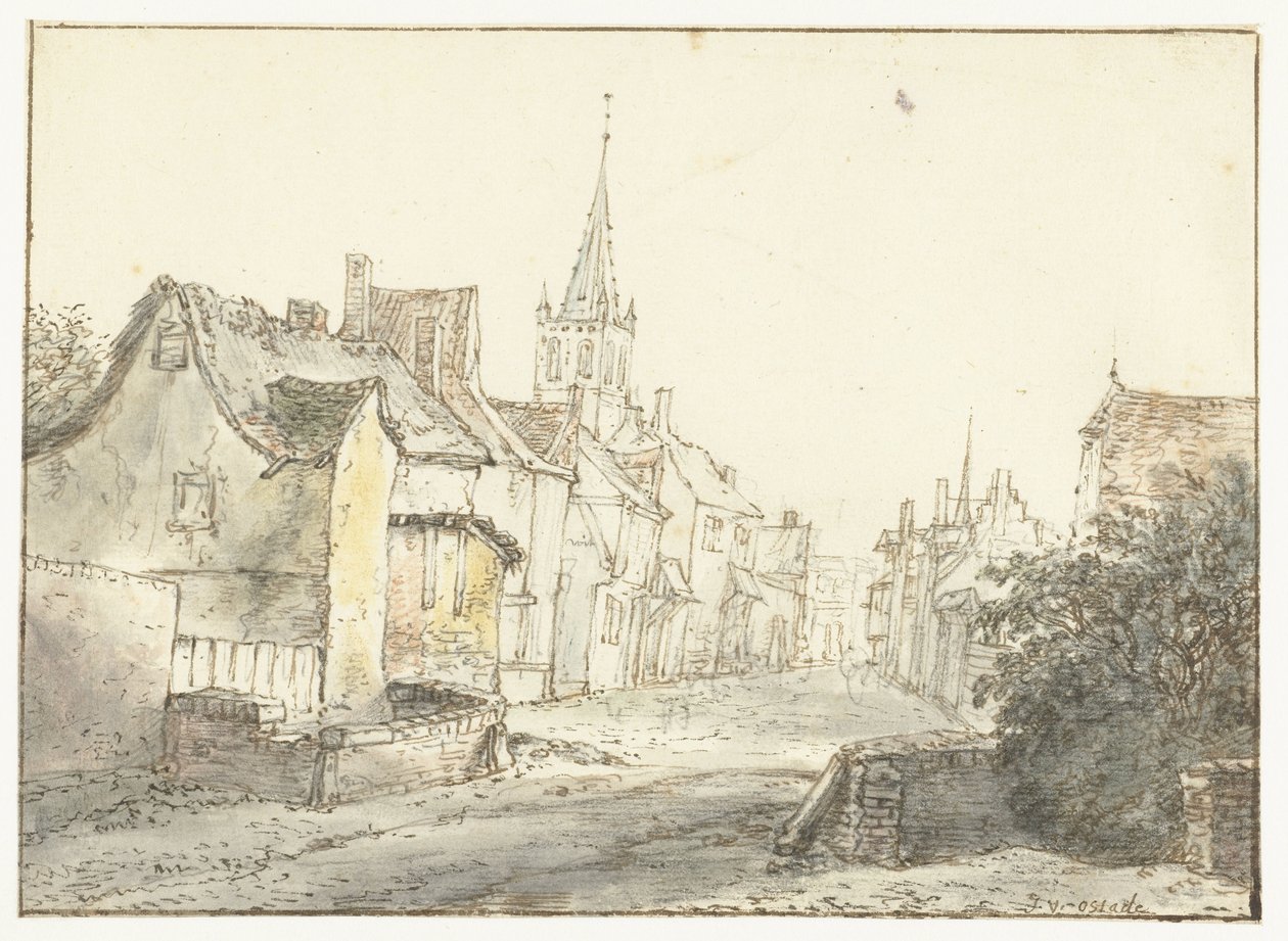 En gate i en landsby eller by Dorpsstraat av Isaac van Ostade