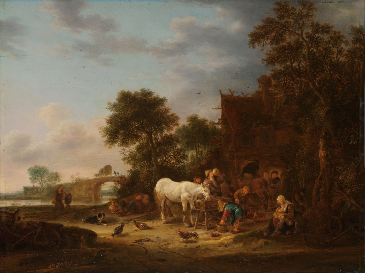 Landsby med hest i trauet av Isaac van Ostade