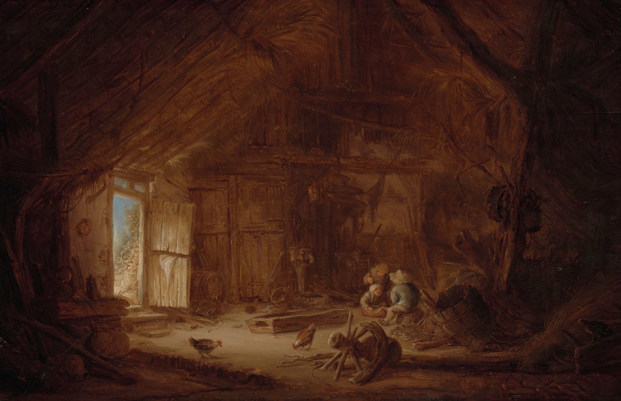 Interiør i en stall med tre barn av Isaac van Ostade