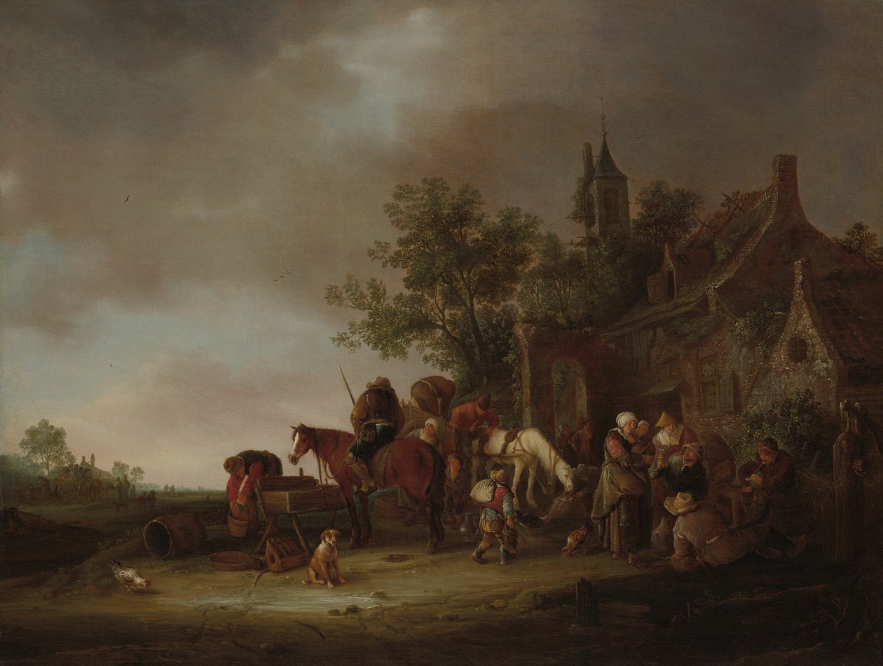 Reisende som stopper på et vertshus av Isaac van Ostade