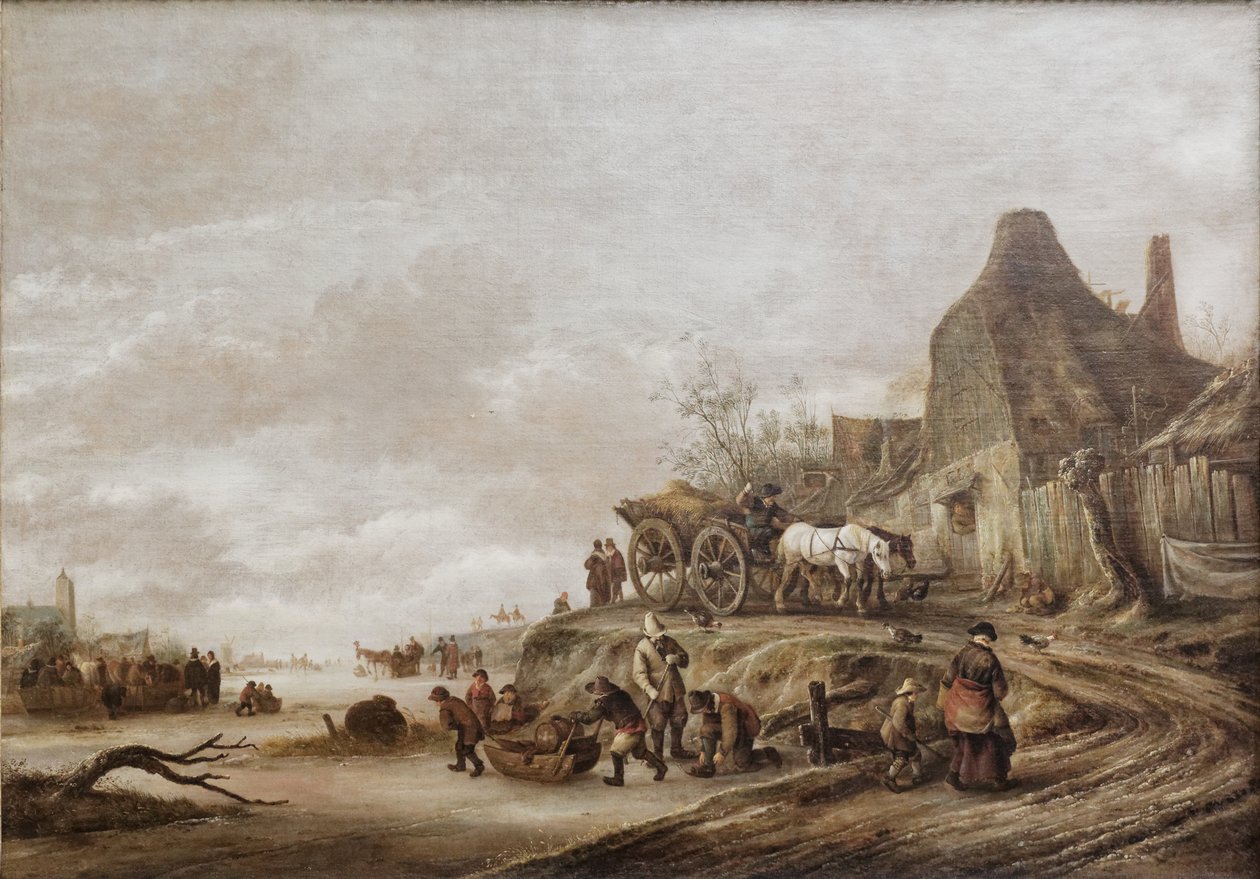 Isaack van Ostade - Frossen kanal med vogn nedover en sti av Isaac van Ostade