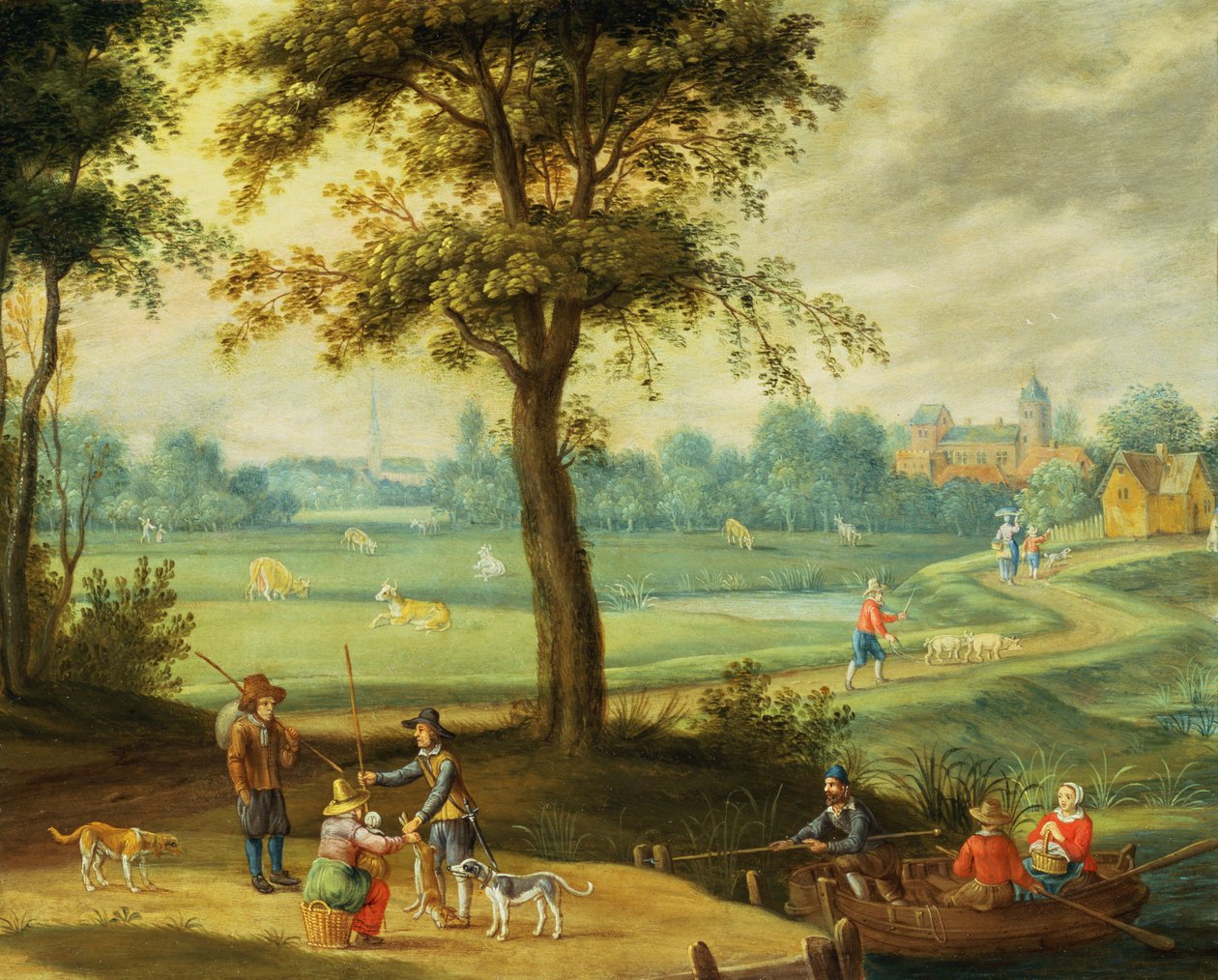 Et landsbylandskap ved en elv (olje) av Isaak van Oosten