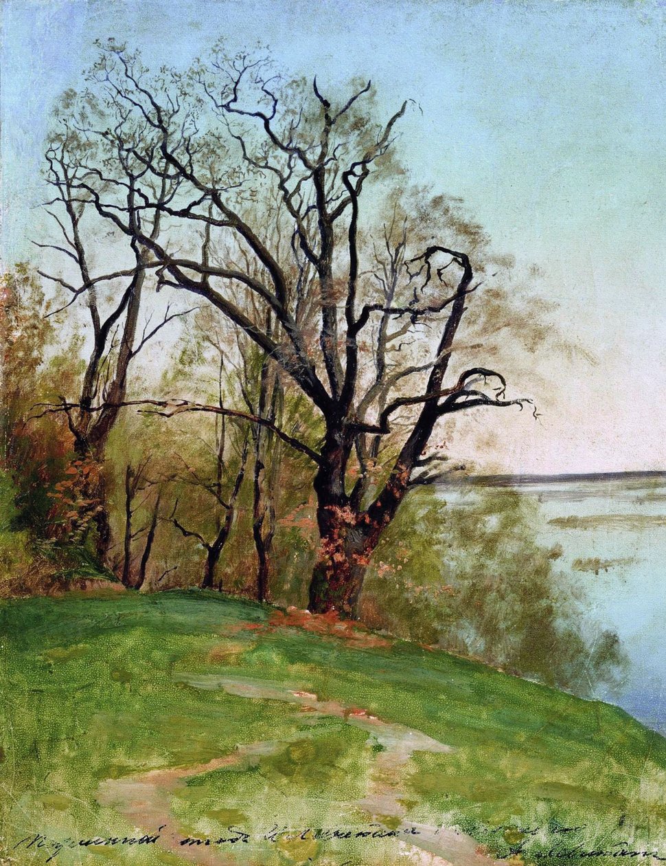 Eiketre på elvebredden, 1887. av Isaak Ilyich Levitan