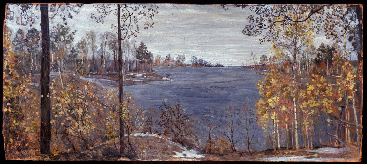Senhøst (Late Automn). Maleri av Isaak Izrailevich Brodsky (Brodsky) (1884-1939), olje på lerret av Isaak Israilevich Brodsky
