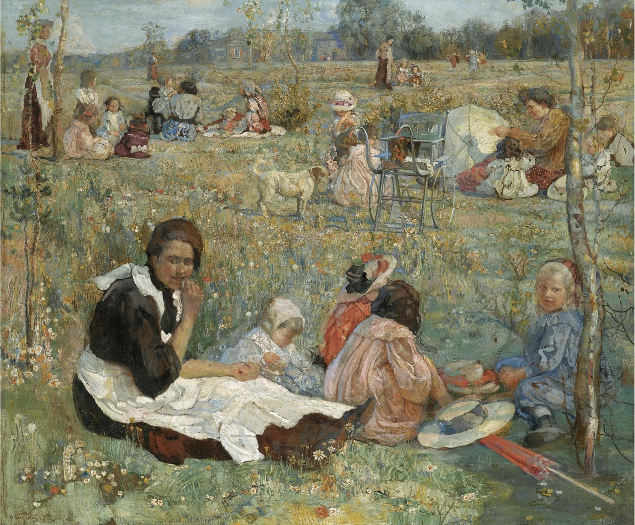 Barnepike med barn, 1912 av Isaak Israilevich Brodsky