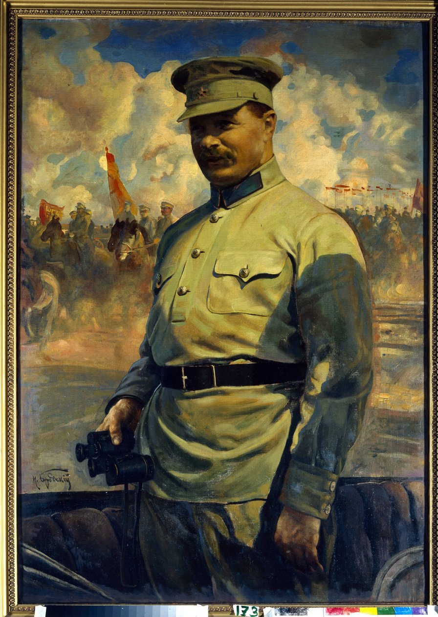 Portrett av bolsjevikleder Mikhail Vasilyevich Frunze (1885-1925). (Portrett av bolsjeviklederen M. V. Frunze). Maleri av Isaak Izrailevich Brodsky (Brodsky) (1884-1939), olje på lerret av Isaak Israilevich Brodsky