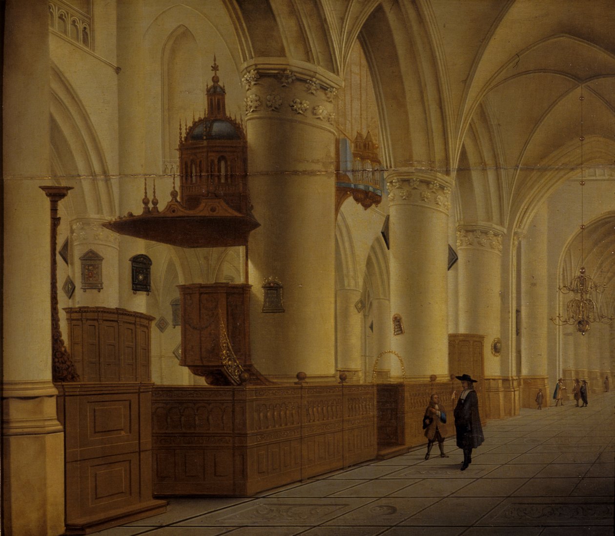 Interiør av St. Bavo i Haarlem (olje på eiketre) av Isaak Nickelen